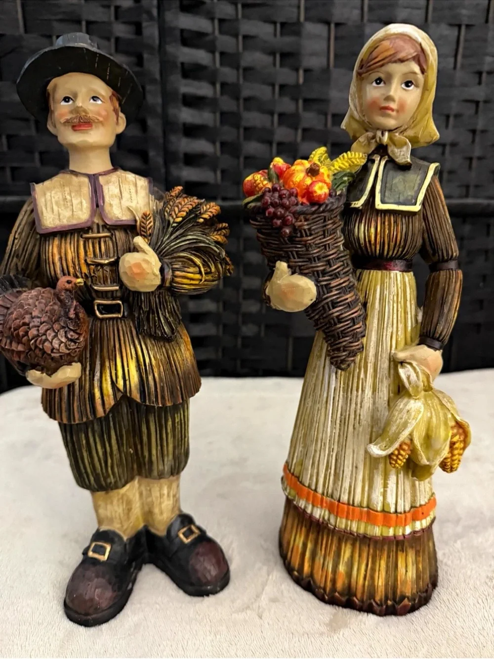 Pair of Harvest Pilgrim Figurines in Cream and Brown